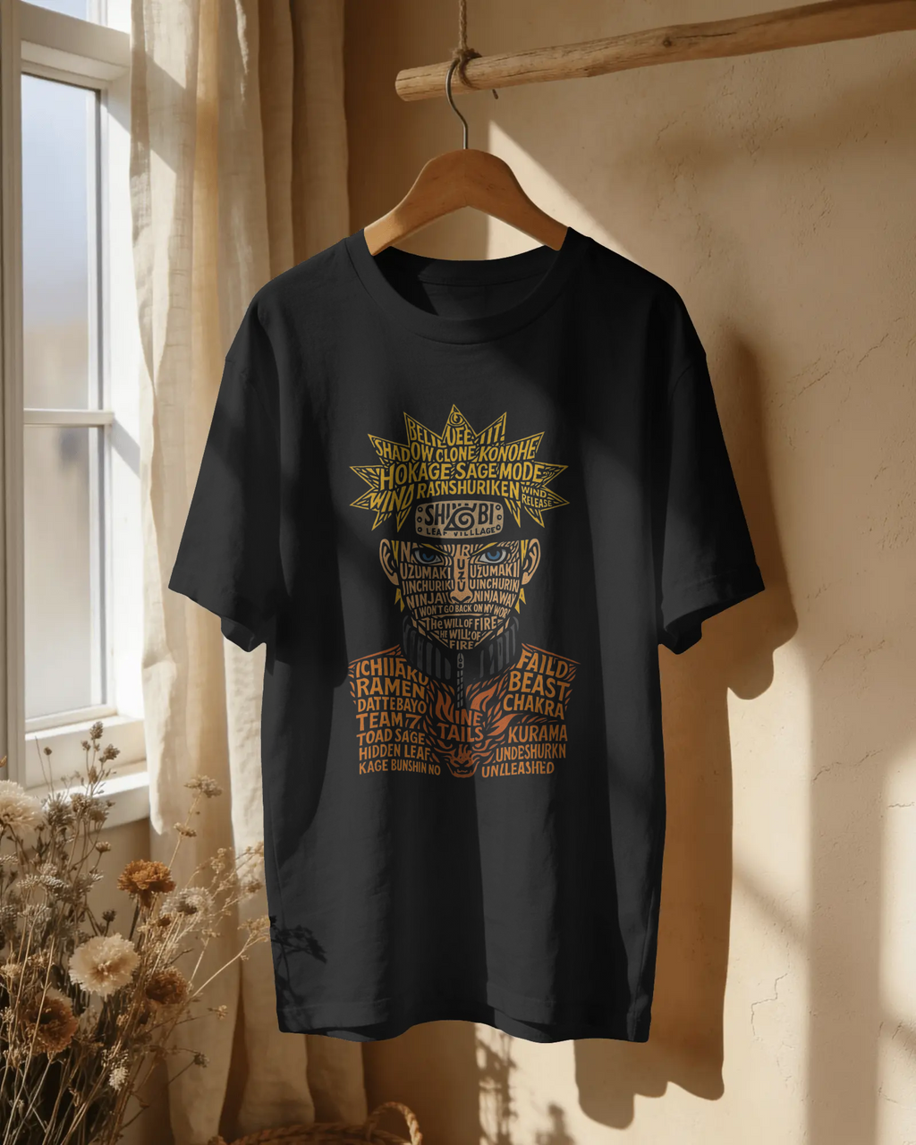 Naruto Typography Art Unisex Oversized Tee – 240 GSM Premium Cotton | Kaizen