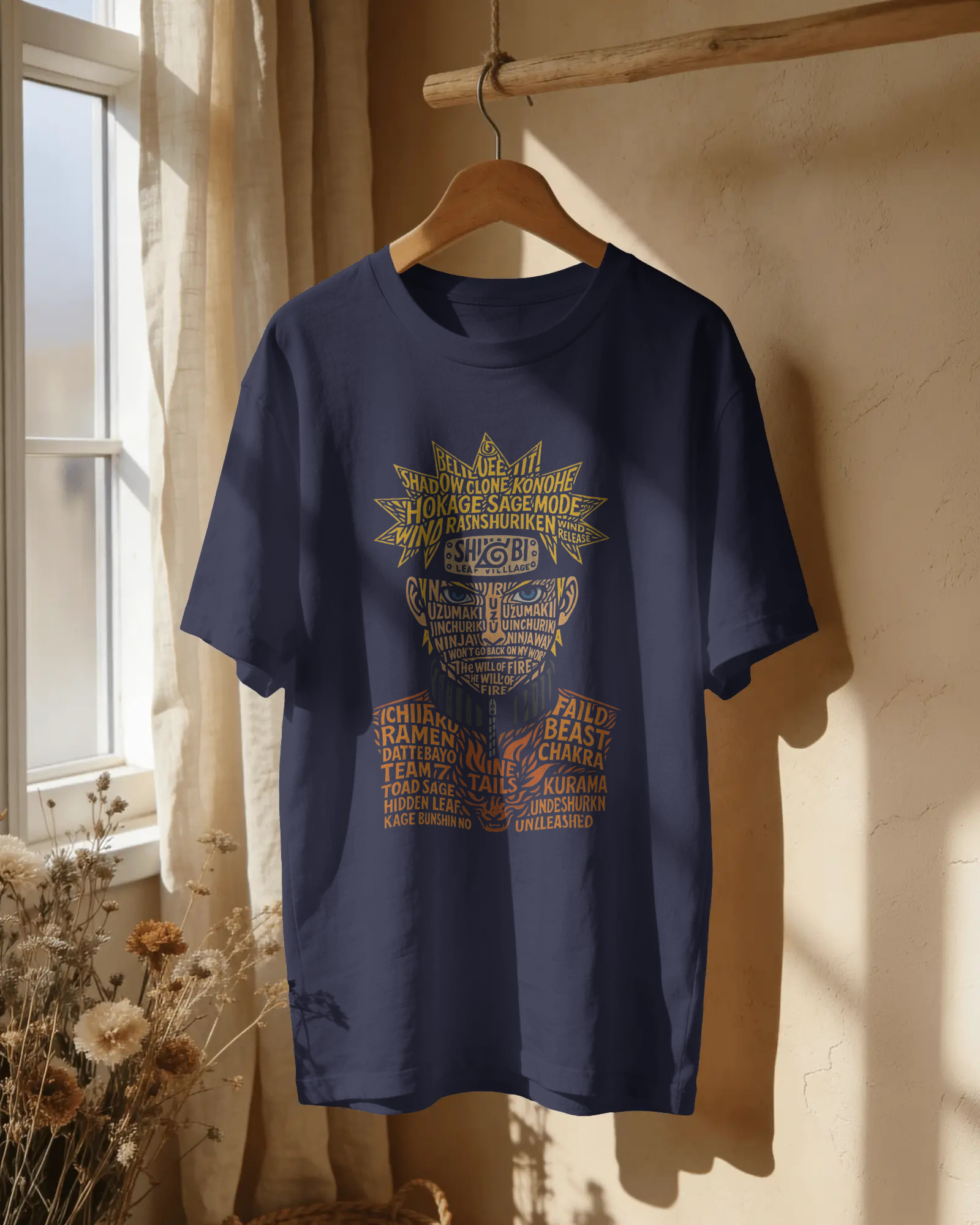Naruto Typography Art Unisex Oversized Tee – 240 GSM Premium Cotton | Kaizen